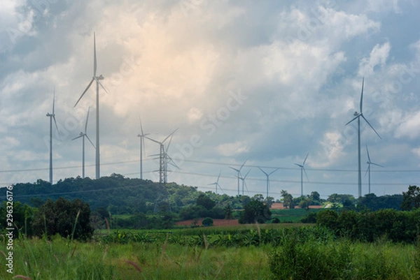 Fototapeta wind turbines in field.
