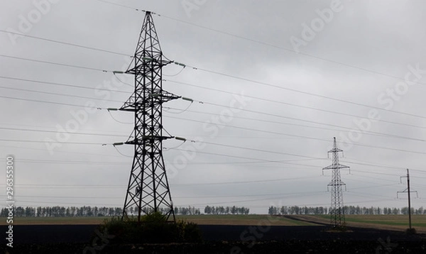 Fototapeta High voltage power line passing in the countryside