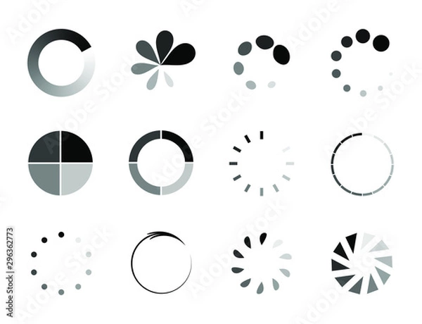 Obraz collection of circle loader, wait load spining circle, buffering waiting, upload indicator, vector set icon.