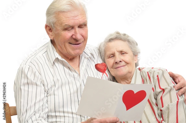Obraz happy old couple with post-card