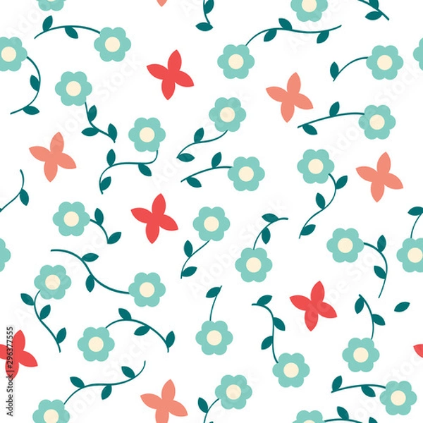 Fototapeta Seamless pattern with butterfly and flowers