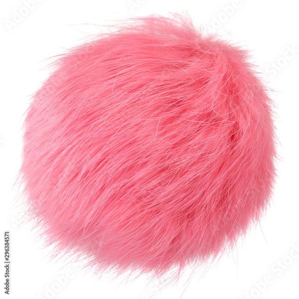 Fototapeta Close up of peach rabbit fur pompom isolated on white background