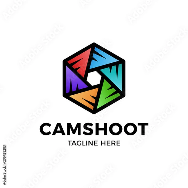 Fototapeta Camera shutter Hexagon Rainbow Colors Vector Logo Design Template
