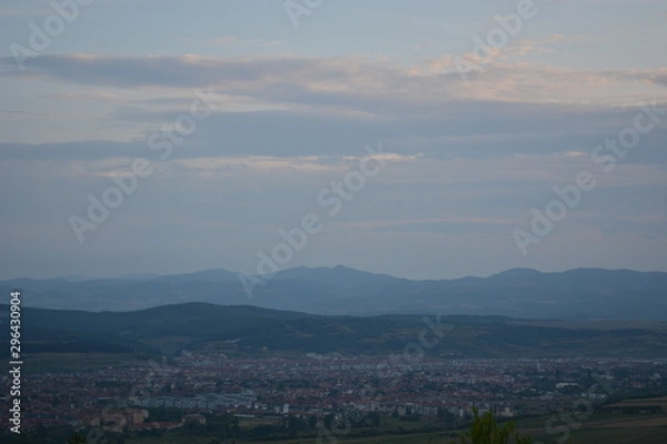 Fototapeta panoramic view of mountains and lake