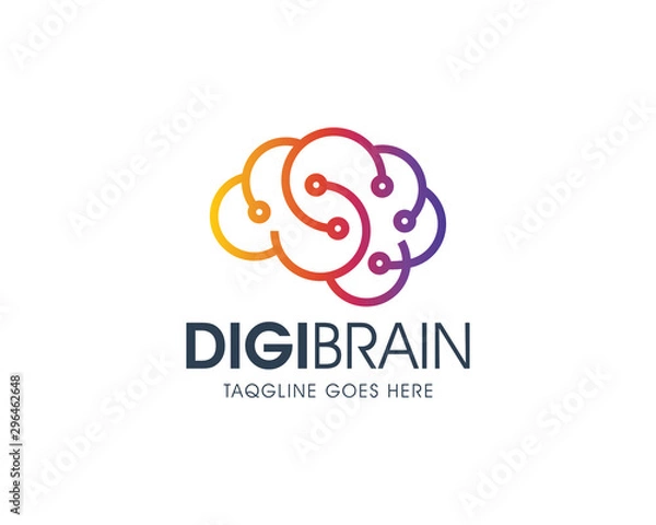 Fototapeta Creative Digital Brain Logo Design Template
