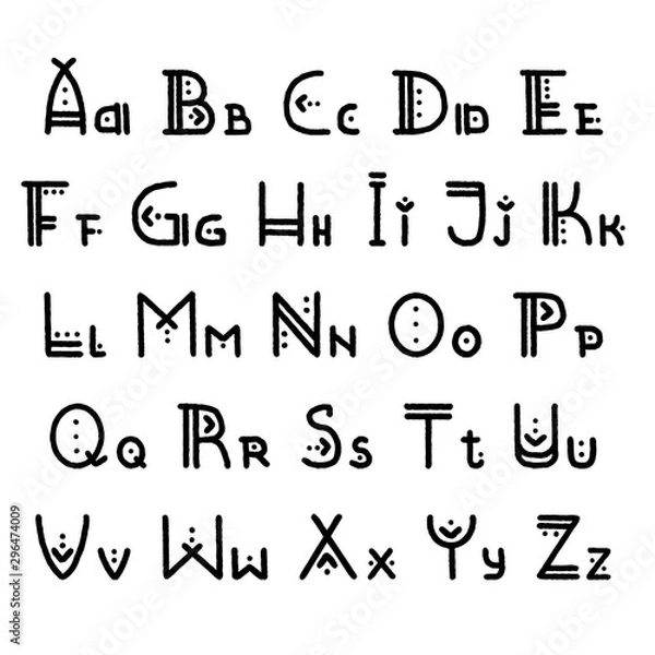 Fototapeta Set of vector ethnic alphabet letters. Uppercase and lowercase letters in authentic indigenous style. For hipster theme, trendy boho posters and banners