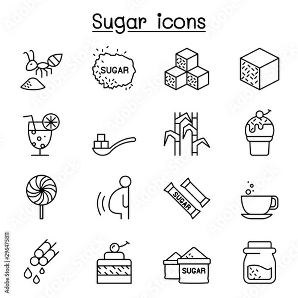 Fototapeta Sugar icon set in thin line style