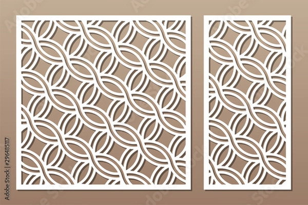 Fototapeta Set decorative card for cutting. Round, Celtic pattern. Laser cut. Ratio 1:1, 1:2. Vector illustration.