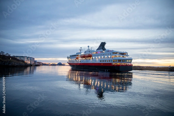 Obraz Coastal passenger ships arrive at Brønnøysund harbor in Nordland county