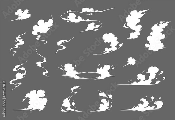 Fototapeta Ilustracja dymu dla szablonu efektów specjalnych. Chmury pary, mgła, opary, mgła, kurz lub para Element 2D VFX Clipart do animacji