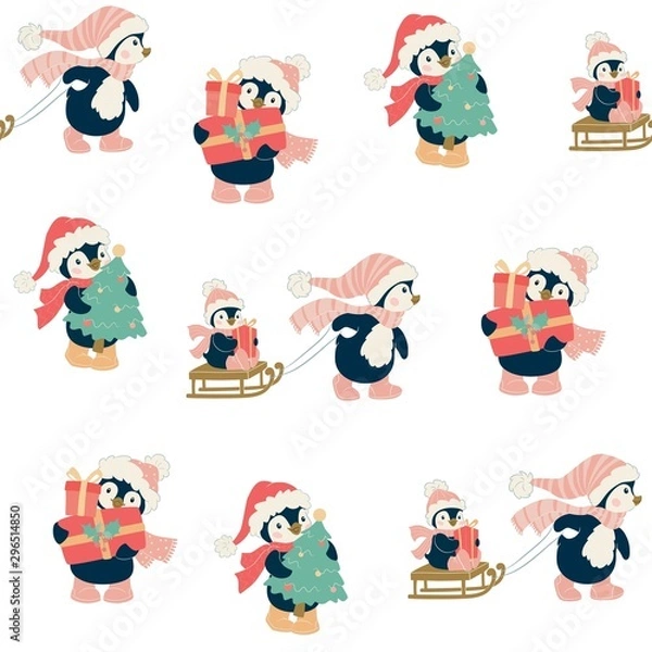 Fototapeta Seamless pattern with penguins