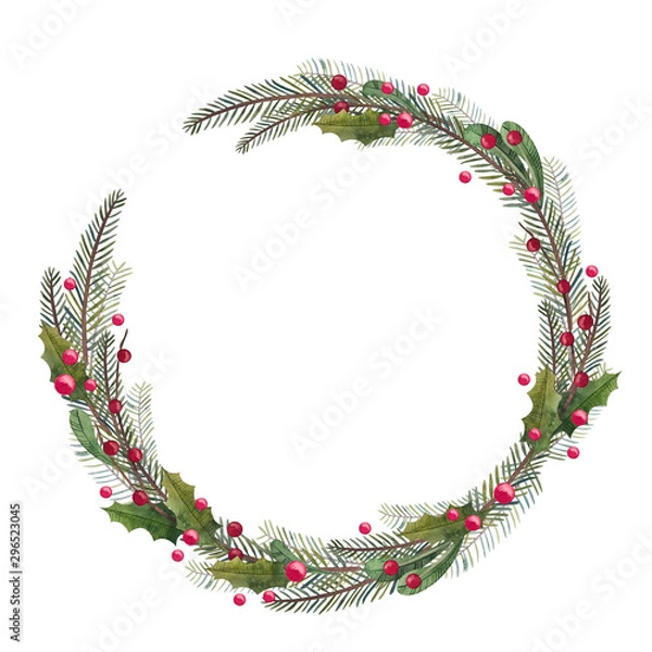 Obraz Round frame with Christmas tree and decor elements