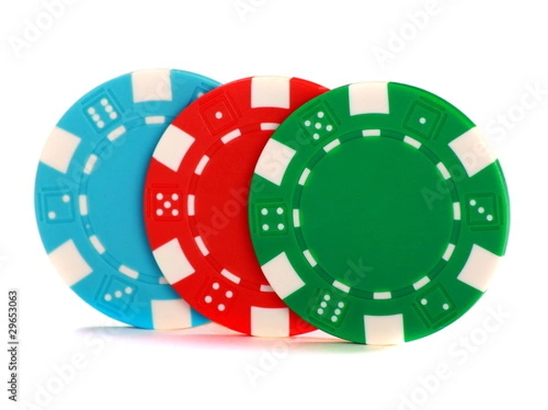 Fototapeta Цветные фишки для покера на белом фоне.