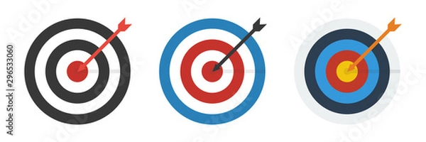 Obraz arrow hitting in the target center , target icon vector,sucess idea concept,minimal vector,3 different color