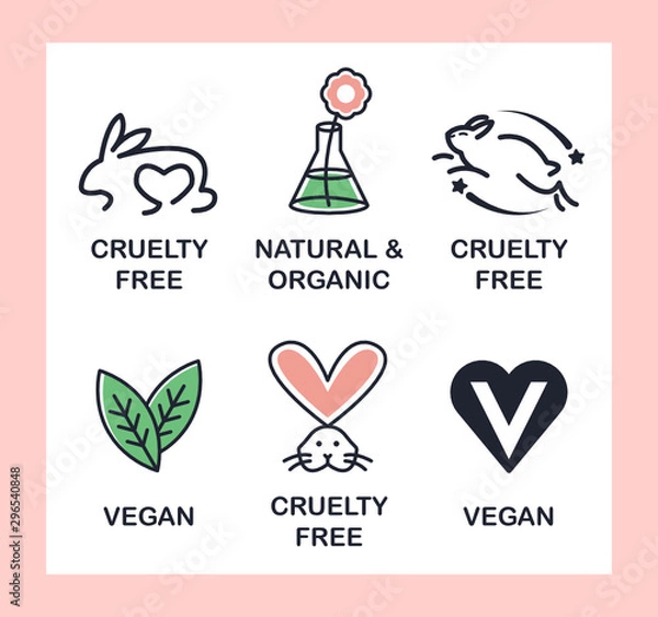 Fototapeta Set of 6 icons-badges: Vegan, Cruelty Free, Organic and Natural.