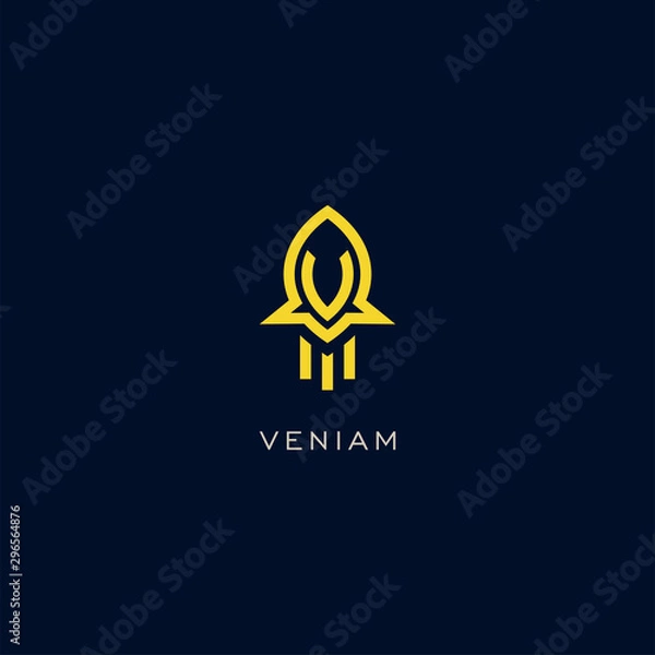 Obraz Abstract letter V rocket logo design. Initial ship icon illustration vector 