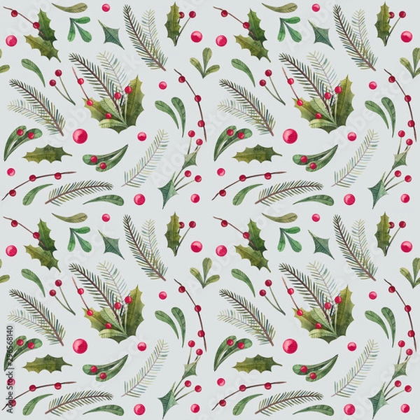 Obraz christmas seamless pattern with christmass tree and christmass decor