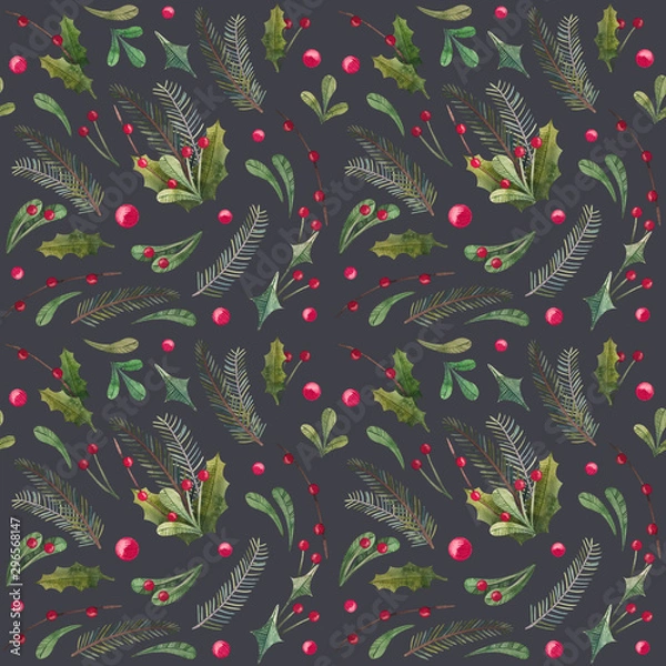 Obraz christmas seamless pattern with christmass tree and christmass decor, blackground