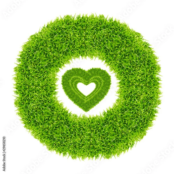 Fototapeta green grass love heart frame