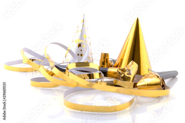 Obraz Golden party stuff over white background