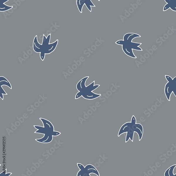 Obraz Cute shabby seamless gray background with birds pattern . Seamless design