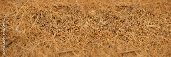 Fototapeta Rough fabric made from natural raw plant fiber. Horizontal long banner. Wallpaper and background about eco friendly material, textile industry, insulating layer for building houses.