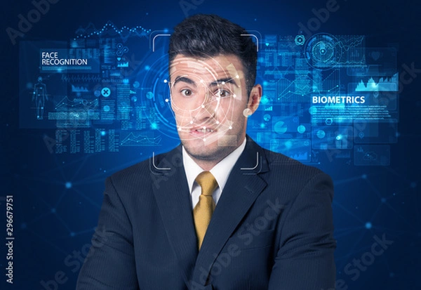 Fototapeta Face detection and recognition. Computer vision and artificial intelligence concept.
