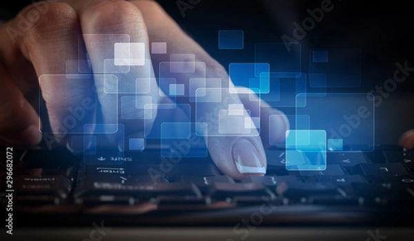 Obraz Business woman typing on keyboard with colorful concept