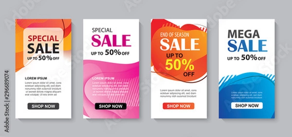 Fototapeta Modern liquid abstract set for sale banners template. Use for flyer, discount special offer design, promotion background.