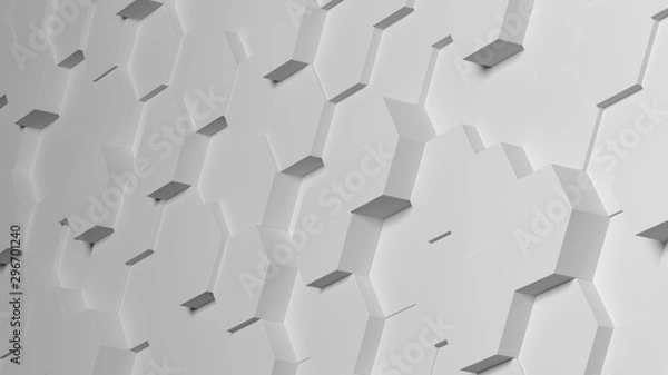 Obraz Abstract Hexagon Geometric Surface Loop 1A: light bright clean minimal hexagonal grid pattern, random waving motion background canvas in pure wall architectural white. 