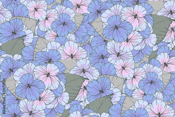 Fototapeta Seamless pattern of blue hydrangea flowers