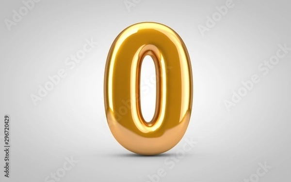 Fototapeta Golden metallic balloon number 0 isolated on white background.