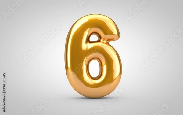 Fototapeta Golden metallic balloon number 6 isolated on white background.