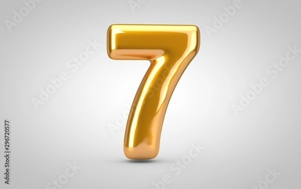 Fototapeta Golden metallic balloon number 7 isolated on white background.