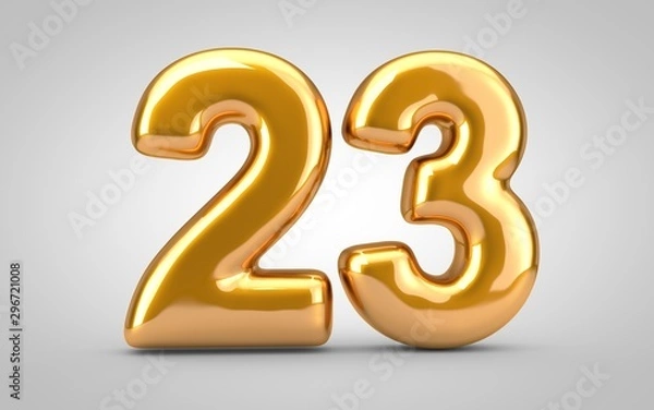 Fototapeta Golden metallic balloon number 23 isolated on white background.