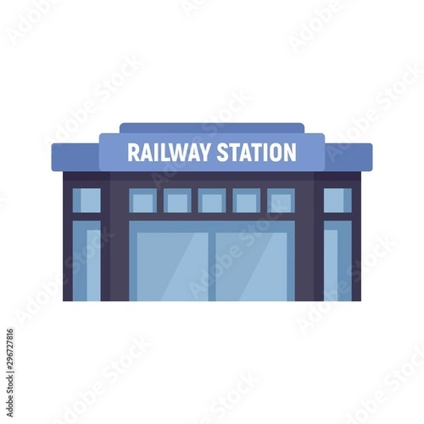 Fototapeta Glass railway station icon. Flat illustration of glass railway station vector icon for web design