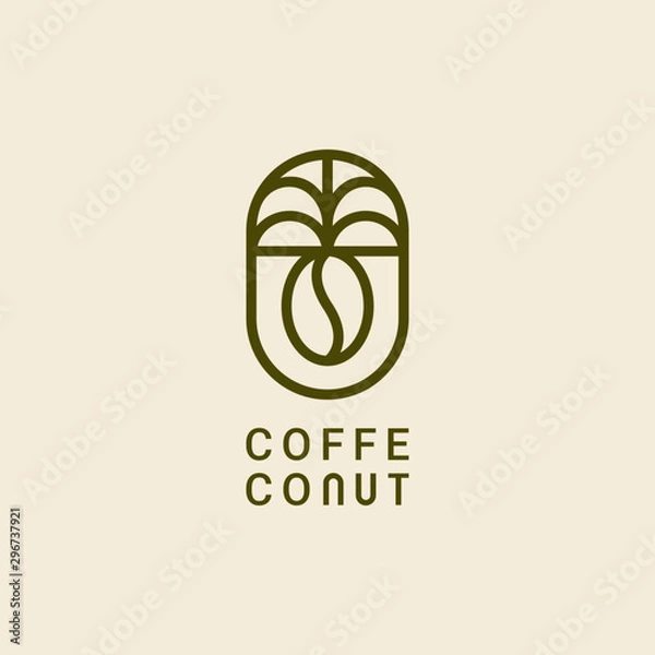 Fototapeta Coffee and Coconut Logo Template, Coffee bean and palm line art logo design .vector