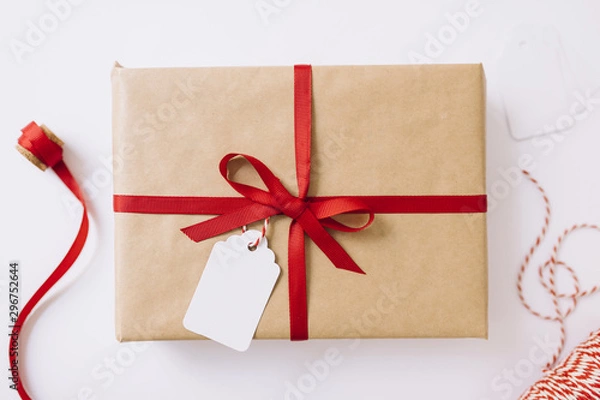 Obraz Big gift box with red ribbon