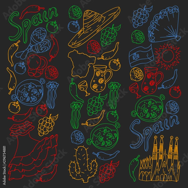Fototapeta Spain vector pattern. Spanish traditional symbols and objects.