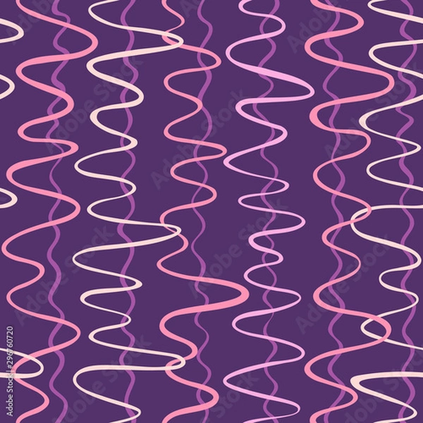 Fototapeta Seamless abstract texture with light and dark pink hand drawn curves isolated on purple background; Vector colorful endless pattern for fabric print, gift wrap, invitations and wrapping paper