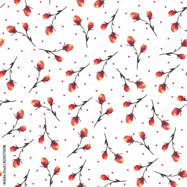 Obraz Seamless pattern of watercolor flowers on a white background. Use for invitations, greetings, birthdays and weddings.