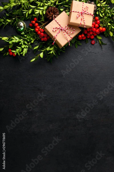 Obraz Noel or Christmas dark background with gift boxes