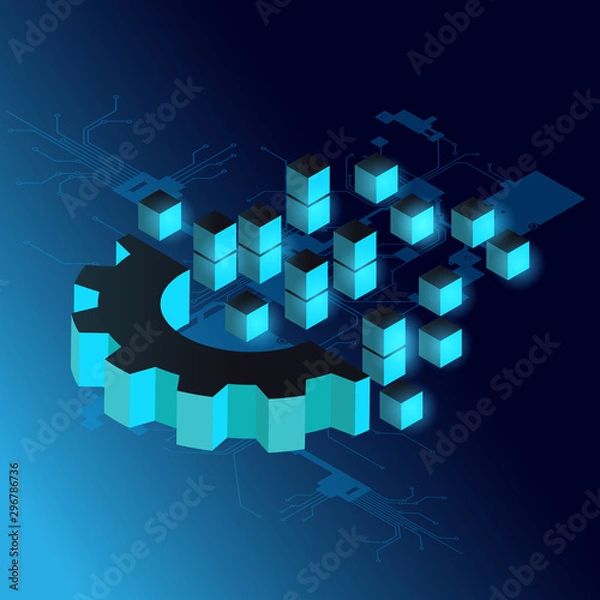 Fototapeta Digital transformation isometric concept background. EPS vector file