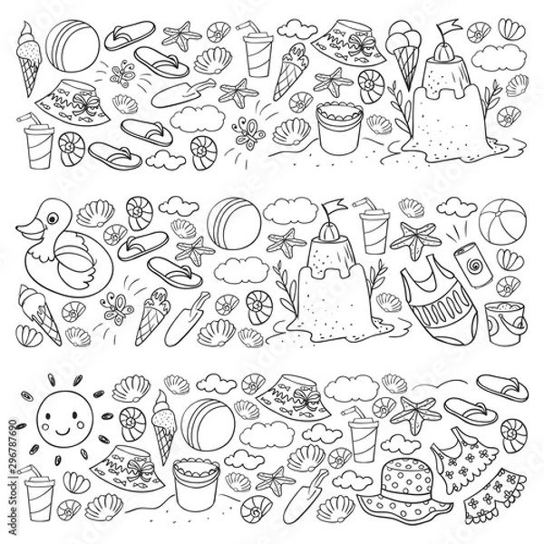 Fototapeta Vector pattern. Summer vacations. Beach, ocean, island, sun