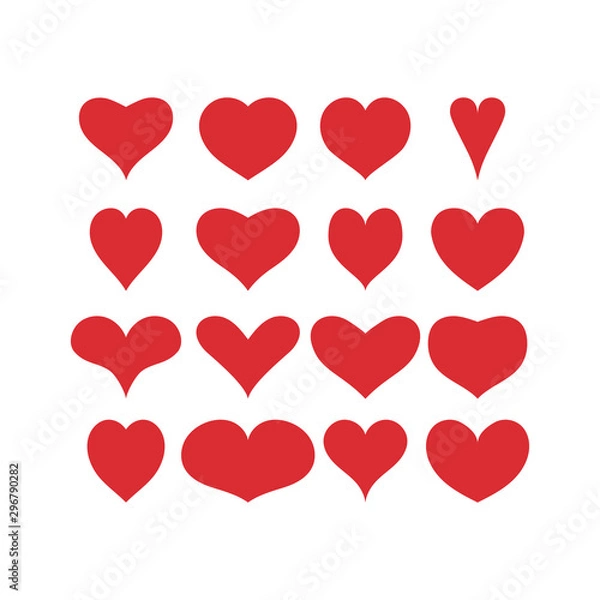 Fototapeta Red hearts icons. Set of 16 different icons. Love, Valentine's Day, couple, marriage. Vector illustration isolated on a white background.