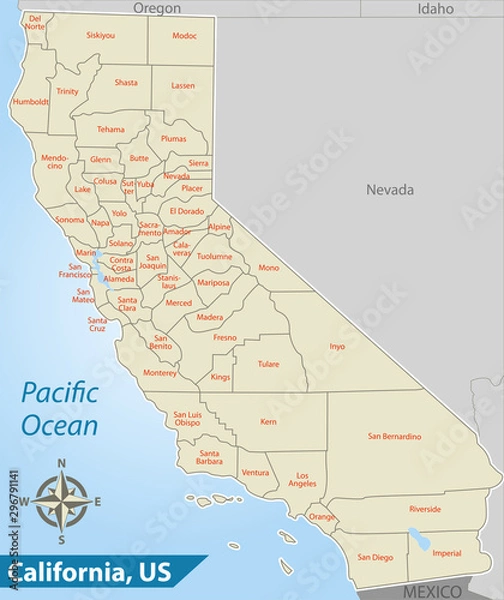 Obraz Map of state California, USA