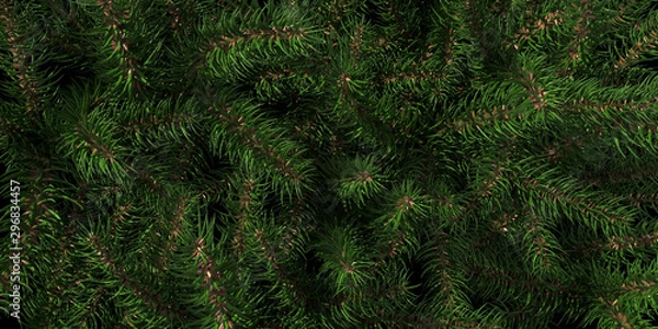 Fototapeta Background of Christmas tree branches. Happy New Year green theme background. 3d rendering.