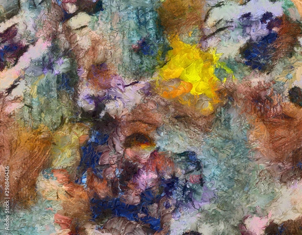 Obraz Detailed close-up grunge clouds abstract background. Dry brush strokes hand drawn oil painting on canvas texture. Creative simple pattern for graphic work, web design or wallpaper. Chaotic splashes.