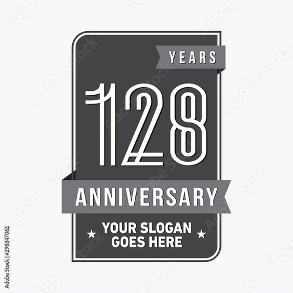 Fototapeta 128 years anniversary design template. One hundred and twenty-eight years celebration logo. Vector and illustration.