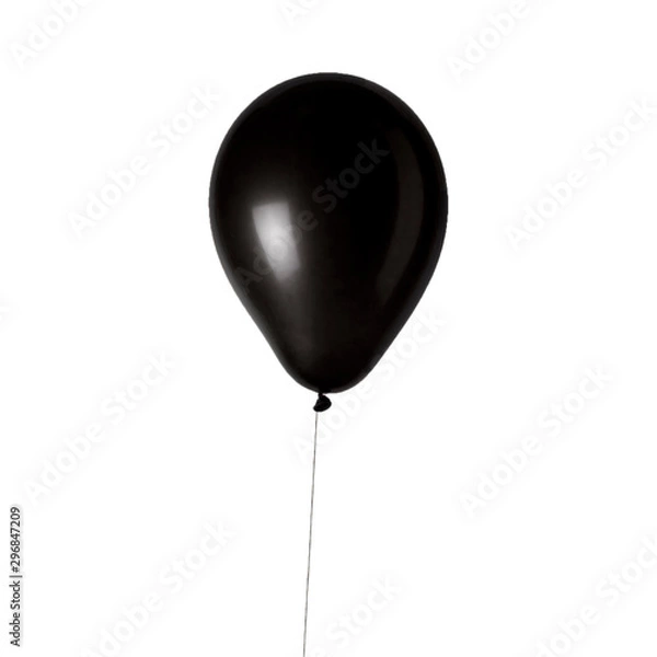 Fototapeta Hand hold blank black balloon mock up isolated. Balloon with black ribbon art design mockup holding in hand. Dark balon presentation. Grey baloon holer hand. Clear gray ballon ready for your logo.